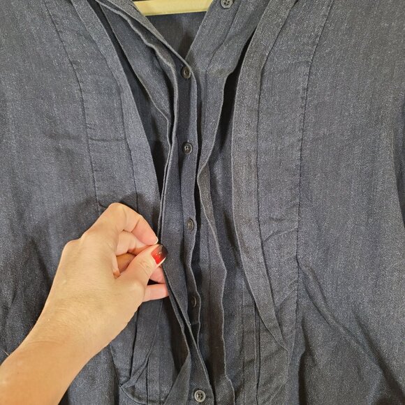 Sibel Saral Cotton Long Sleeve Button Pleated Front Hi-Low Blouse Dark Blue S - Picture 4 of 8